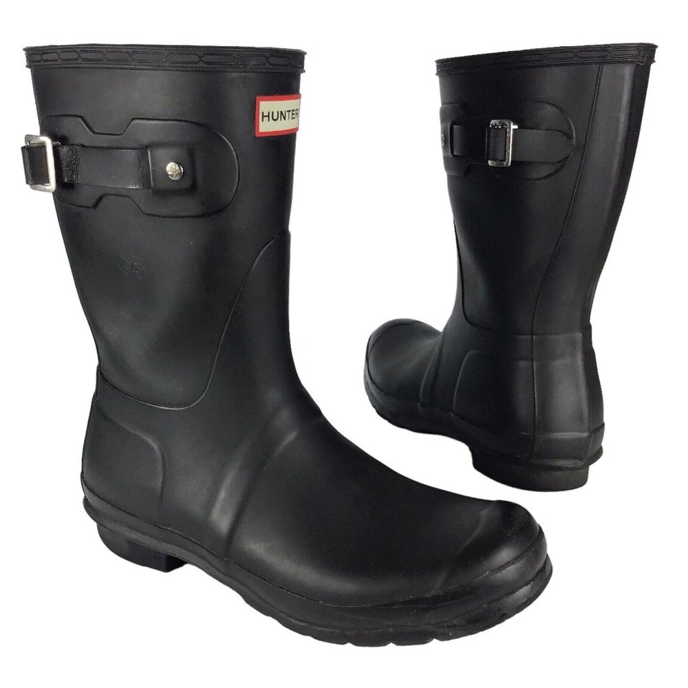 Hunter Black Mid-Calf Rain Boots with Buckle